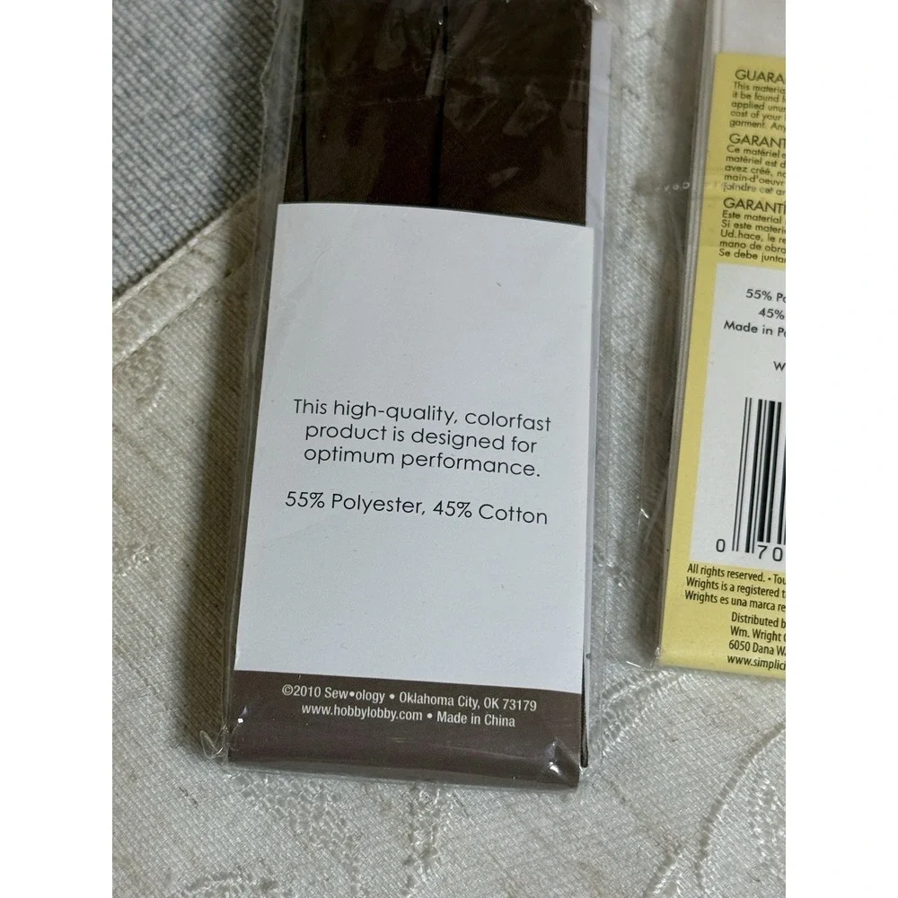 Lot of 3‎ Wrights & Sew-Ology Bias Tape & Quilt Binding - Blue, White, Brown